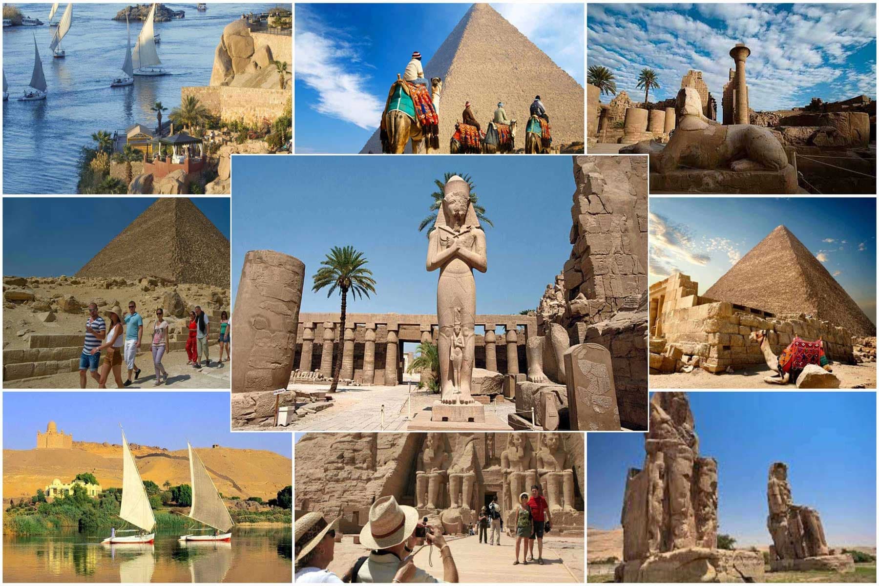 A photo grid of tourist sites that shows Egypt is one of the most beautiful countries in Africa
